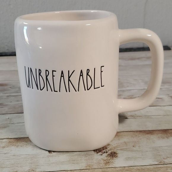 Rae Dunn White “UNBREAKABLE” Artisan Mug‎ by Magenta ☕️ Quirky Shaped - Picture 1 of 7